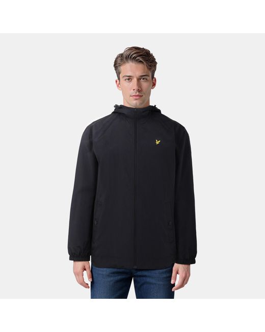Lyle & Scott Blue Zip Through Cotton Wind Resistant Long Sleeve Hooded Rain Anorak for men