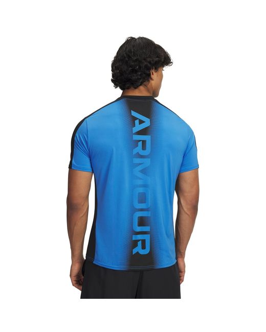 Under Armour Blue Hg Wordmark Short-Sleeve Performance Gym Top for men