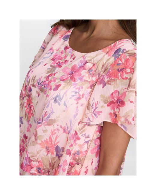 Gina Bacconi Pink Essie Midi Length Printed Tier Dress