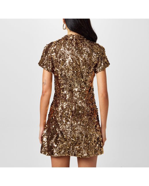 French Connection Brown Sequin Mesh Mini Dress