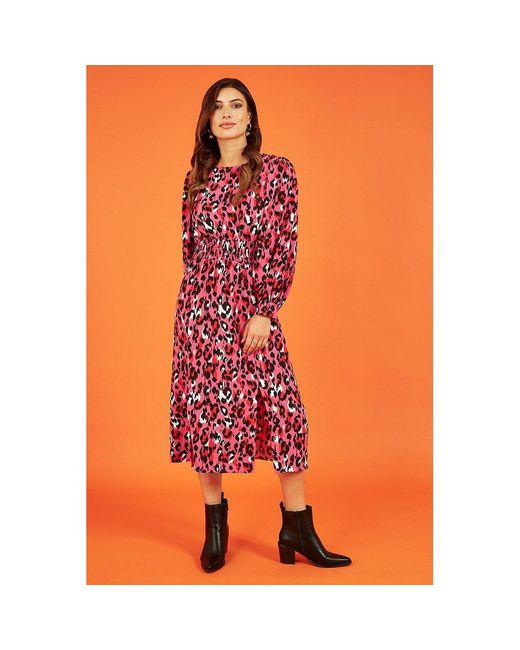 Mela London Red Animal Print Ruched Midi Wrap Dress