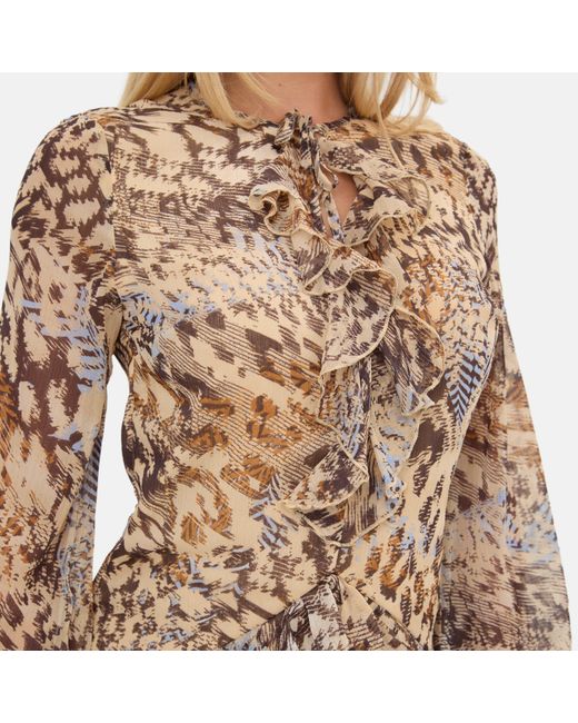 I Saw It First Natural Printed Ruffle Dress