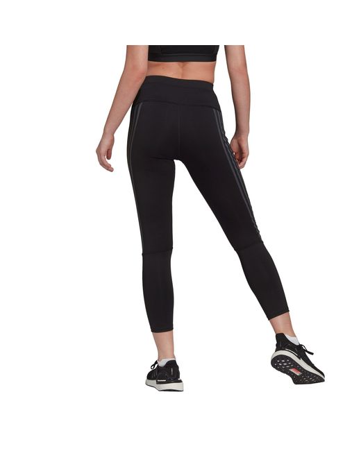 Adidas Black Run Icons 3 Stripe 7/8 Running Tights