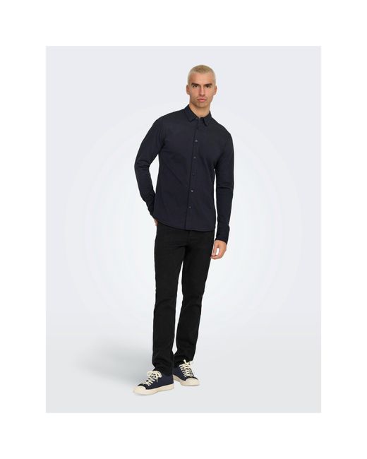 ONLY Blue Long-Sleeve Plain Shirt for men