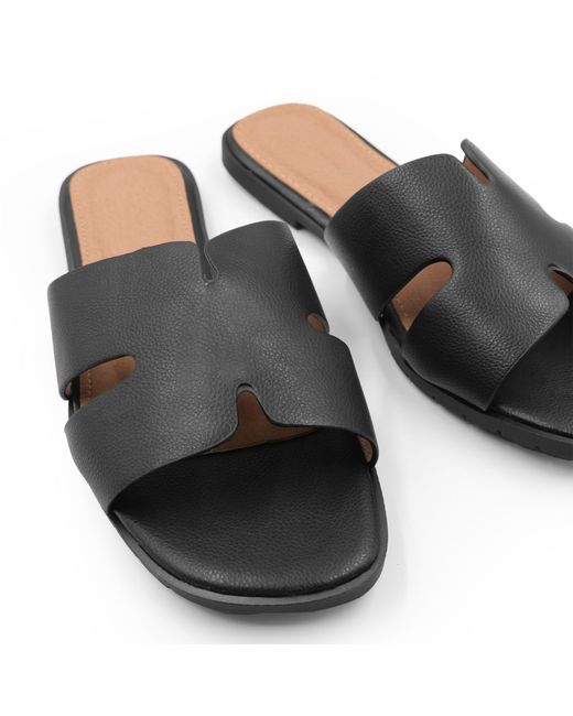 Where's That From Black Cutout Strap Flat Sandals