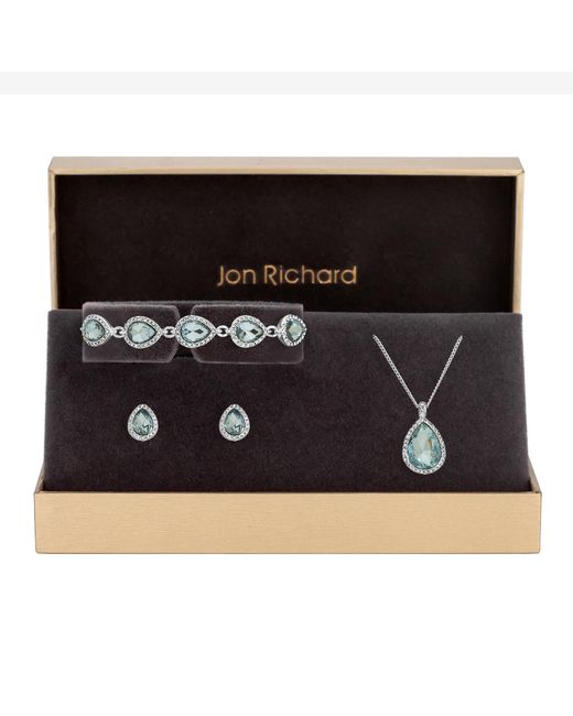 Jon Richard Black Plated Aqua Pear Drop Set
