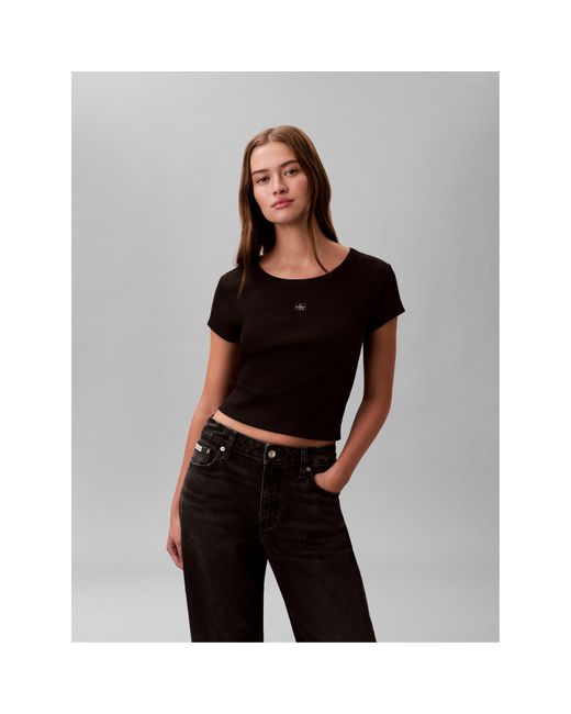 Calvin Klein Black Woven Ribbed Baby Tee
