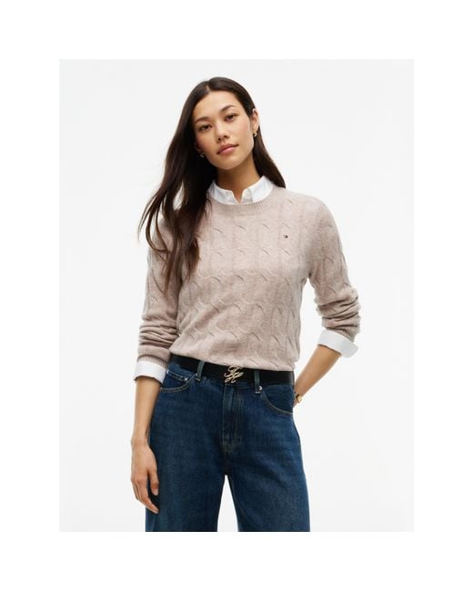 Tommy Hilfiger Pink Tommy Wool Cbl Knit Ld64