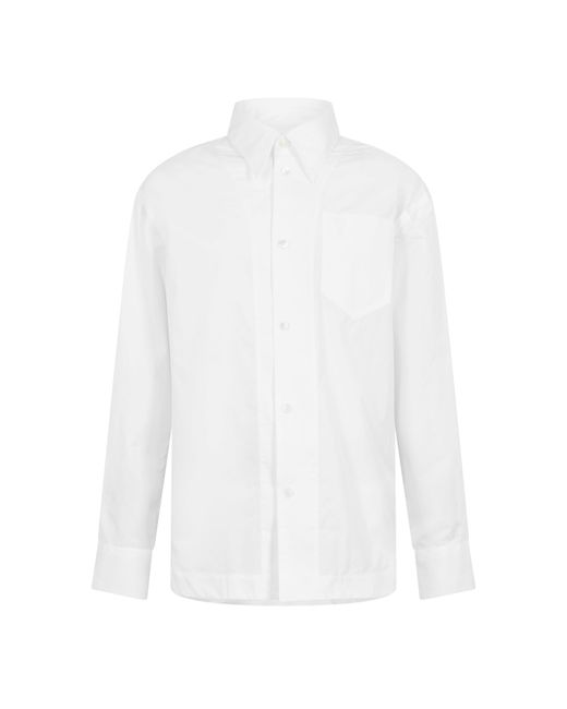 AMI White Sharp Collar Long Sleeve Plain Shirt for men