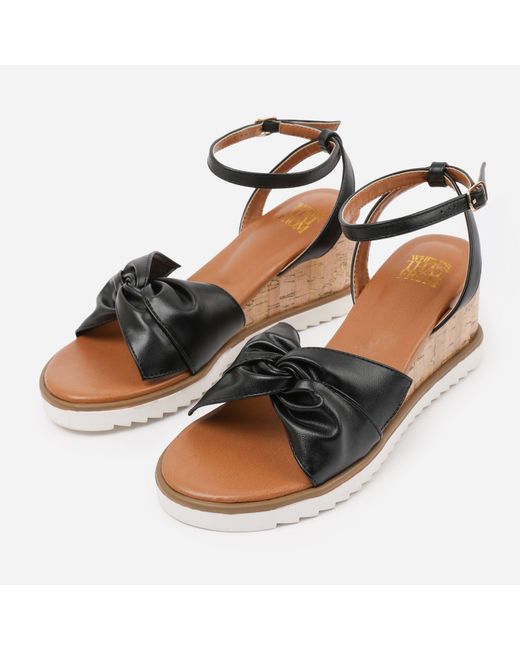 Where's That From Black Pu Katara Knot Detail Wedge Shoes