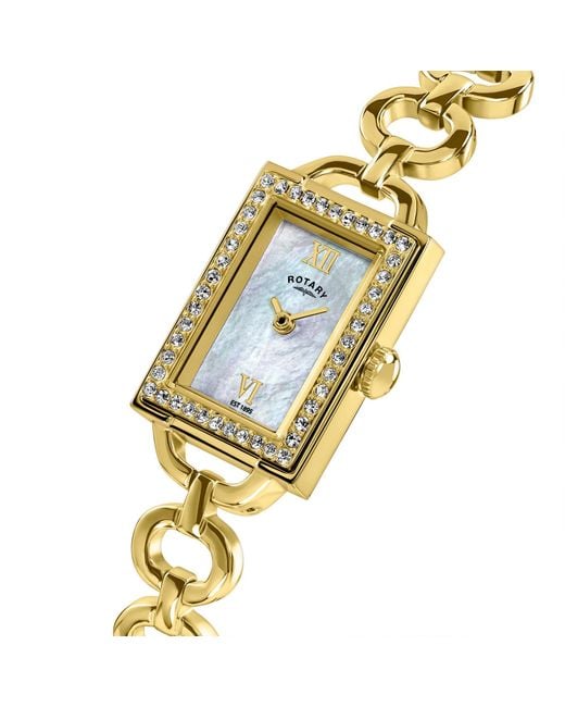 Rotary Metallic Ladies Cocktail Stone Set Ss Bracelet Watch