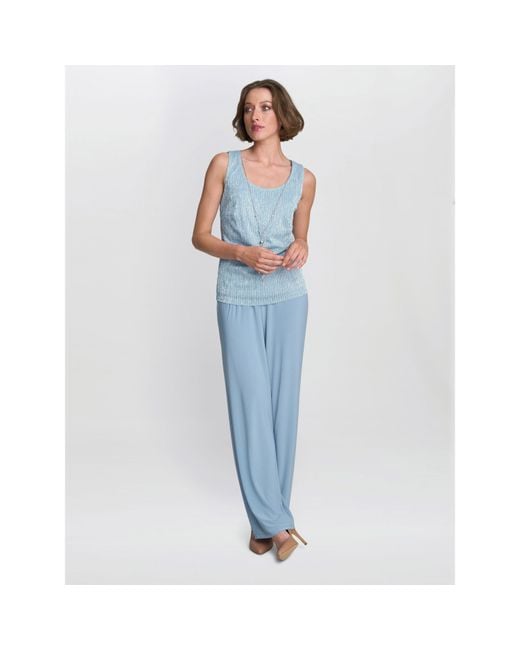Gina Bacconi Blue Tina Three Piece Metallic Trouser Suit