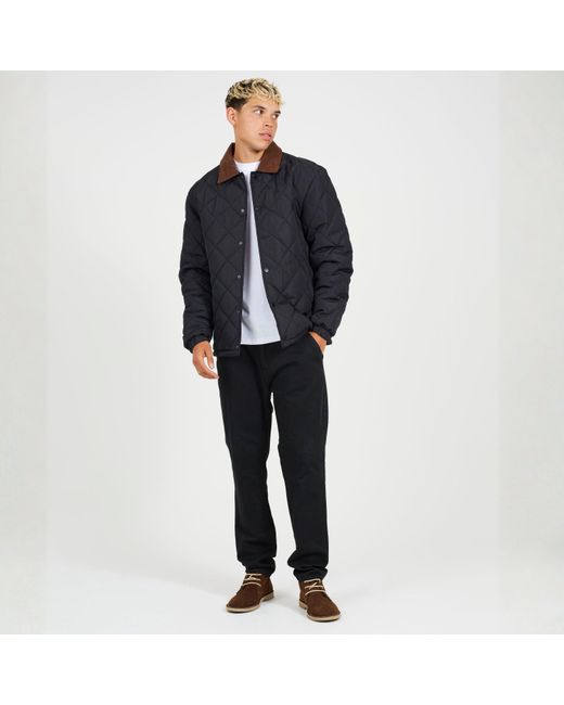 Brave Soul Black Quilted Coach Jacket With Contrast Collar for men