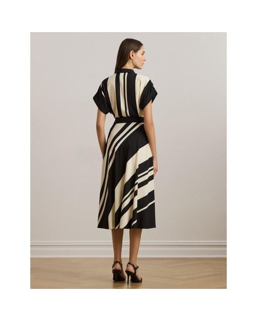 Ralph Lauren Black Bold And Cream Striped Midi Dress