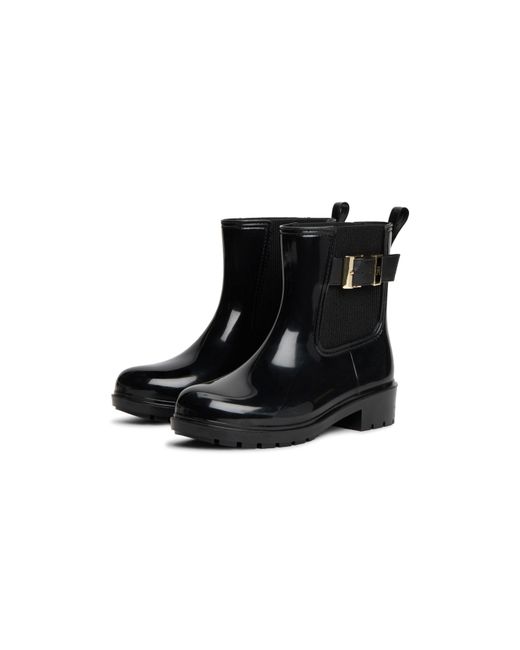 Tommy Hilfiger Black Shiny Buckle Cleat Rain Boots