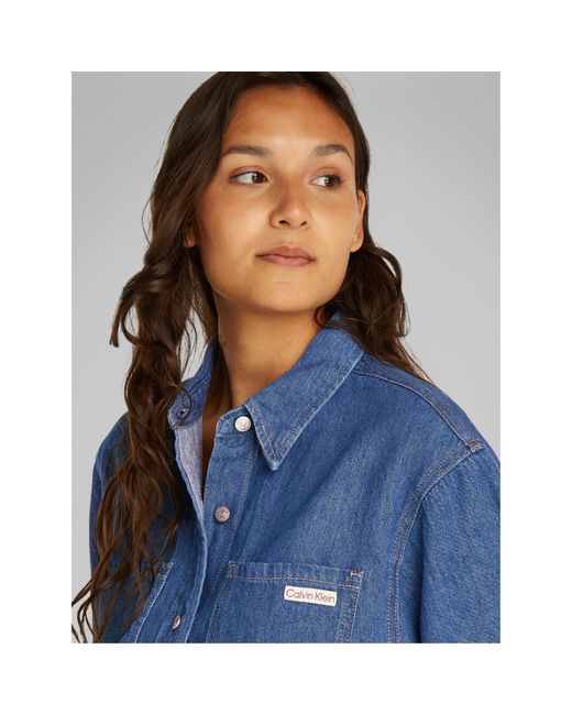 Calvin Klein Blue Linen Boxy Belted Wrap Dress