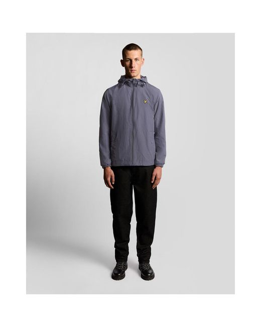Lyle & Scott Blue Zip Through Cotton Wind Resistant Long Sleeve Hooded Rain Anorak for men