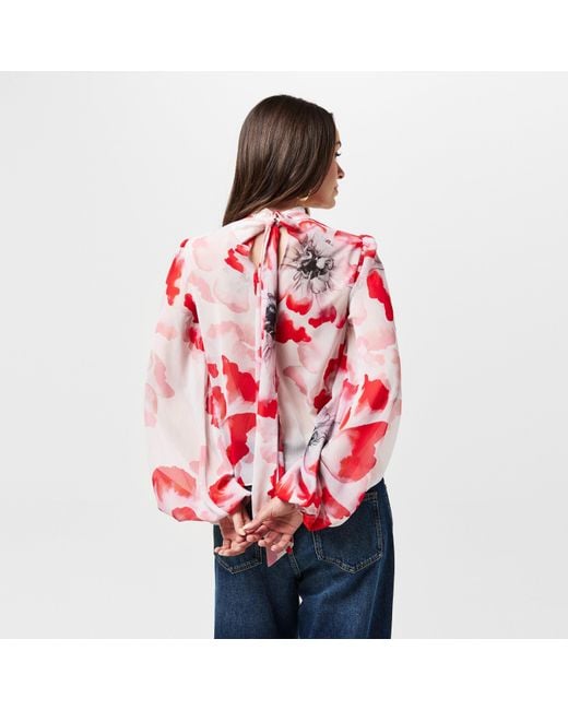 Ted Baker Red Ladon Tie Neck Blouse