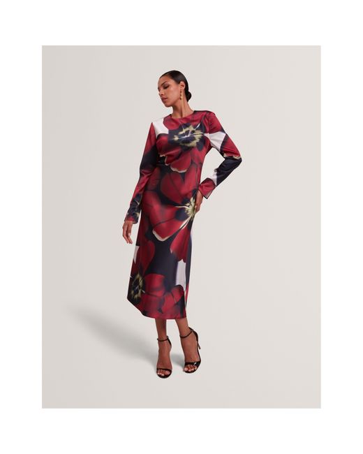 Ted Baker Red Long Sleeve Print Tea Dress