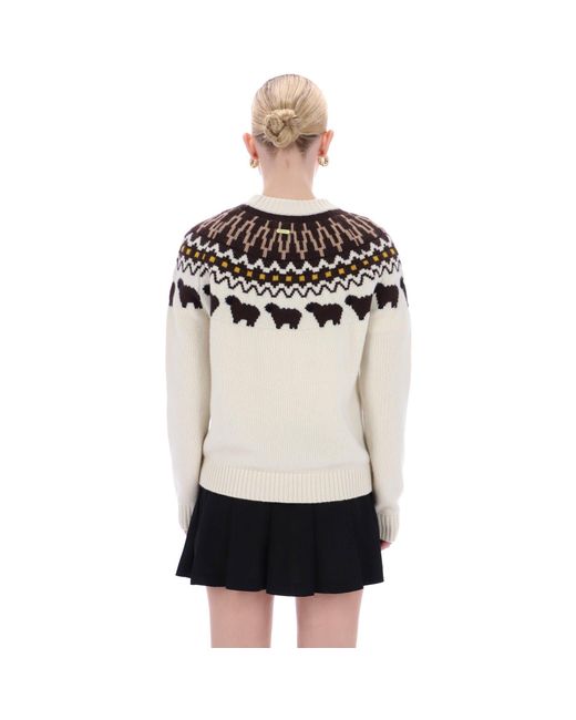 Hunter White Fairisle Crew Neck Jumper