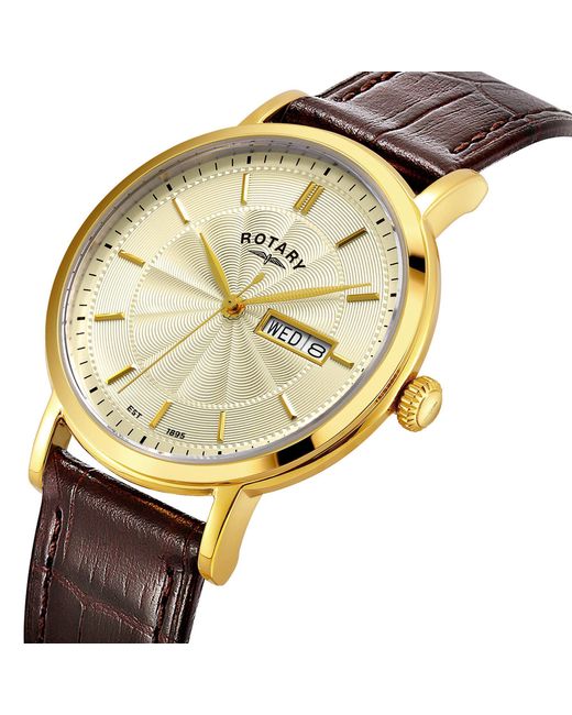Rotary Metallic Heritage Ss Leather Strap Watch for men