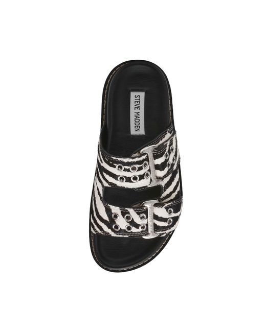 Steve Madden Black Agent Zebra Print Flat Sandals