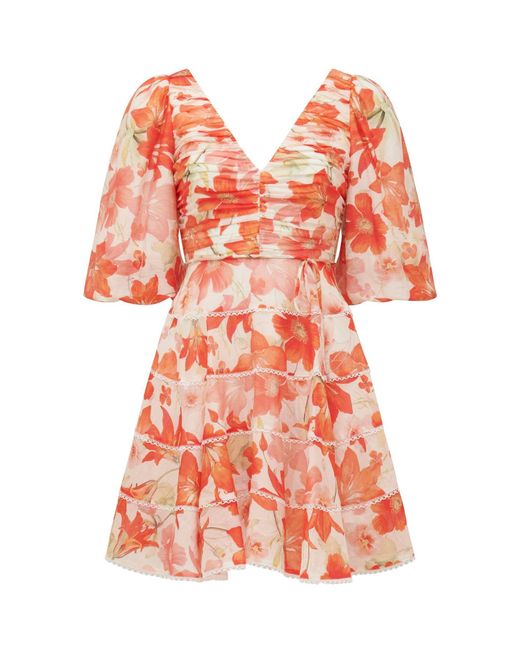 Forever New Orange Cindy Tiered Floral Skater Dress