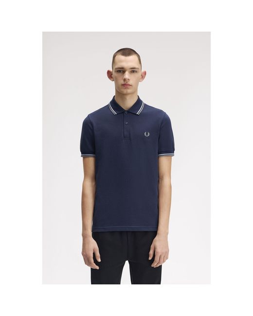Fred Perry Blue Short Sleeve Twin Tipped Polo Shirt for men