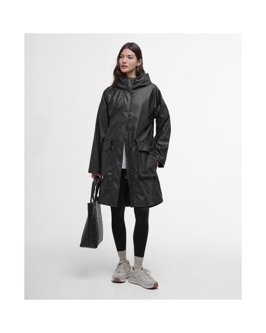 Barbour Black Atlas Hooded Long Sleeve Knee Length Rain Anorak