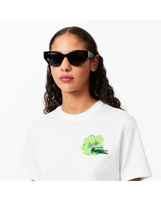 Lacoste White Floral Print Cotton T-Shirt