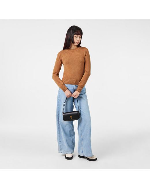AMI Brown Knitted Crew Neck Jumper