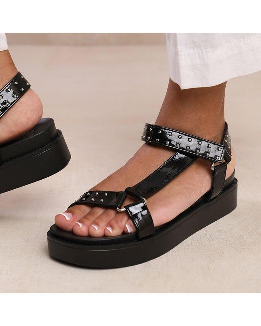 Where's That From Black Where's Strap Flat Sandals