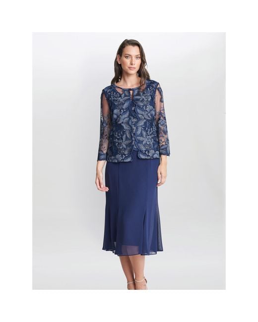 Gina Bacconi Blue Nadine Midi Length Mock Jacket Dress