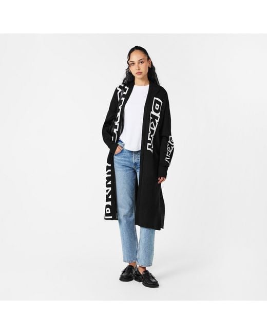 DKNY Black Exploded Textured Knit Relaxed Fit Cardigan