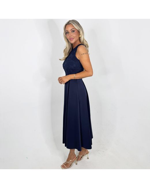 AX Paris Blue Embroidered Top Overlay A-Line Skirt Midi Dress