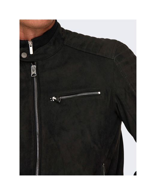 ONLY Black Bomber Faux Leather Jacket for men