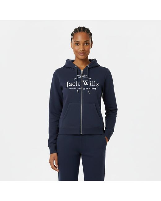 Jack Wills Blue Hunston Logo Zip Hoodie