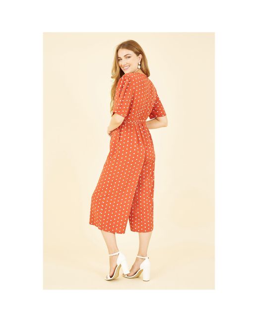 Yumi' Orange Spot Print Retro Culotte Jumpsuit