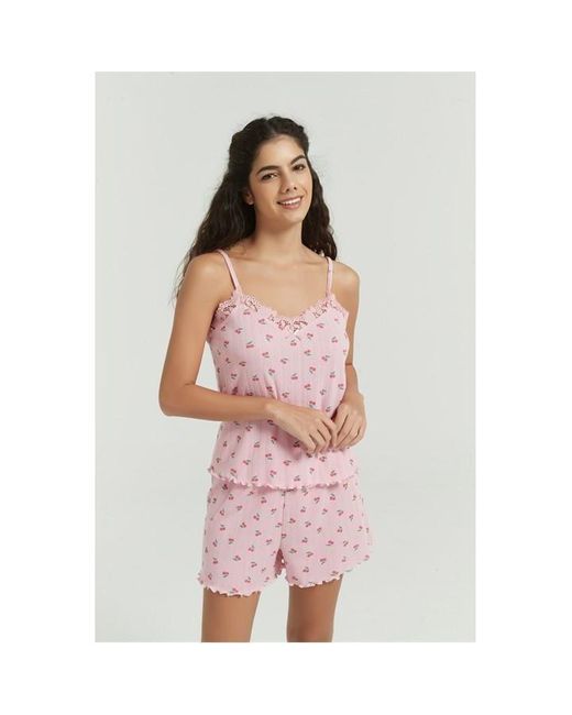 Be You Pink Pointelle Cherry Cami Shortie Pyjama