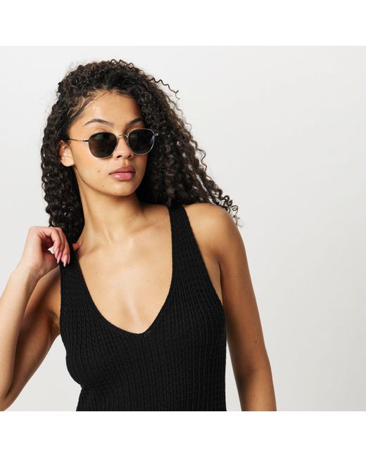 Jack Wills Black Stitchy V-Neck Mini Knitted Jumper Dress