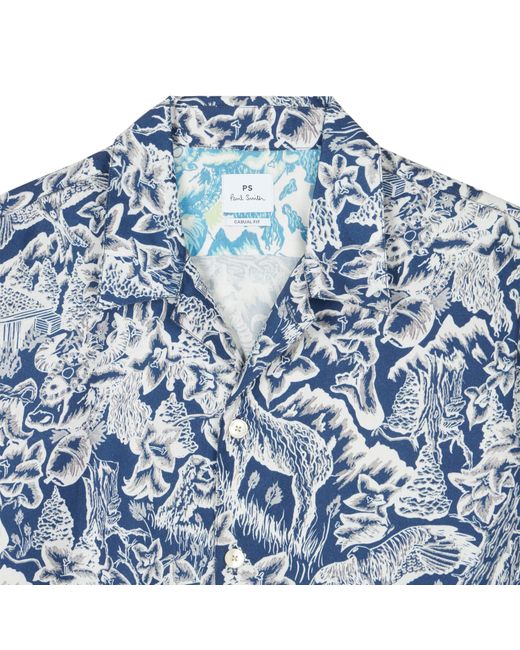 Paul Smith Blue Short Sleeve Patterned Tailored Fit Shirt for men