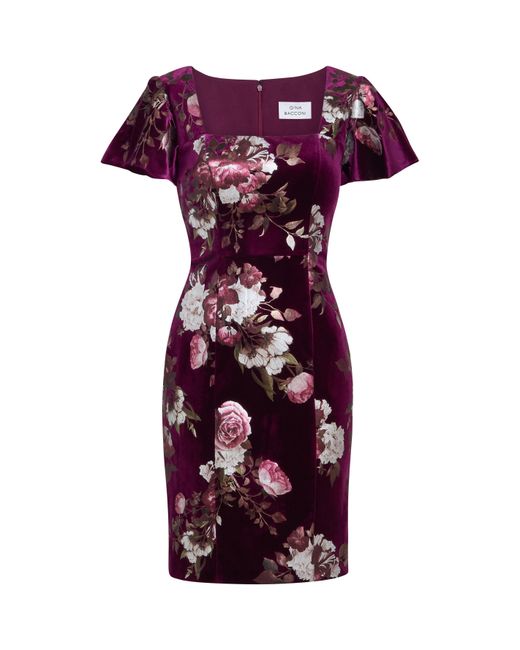 Gina Bacconi Red Paulina Foil Printed Velvet Dress