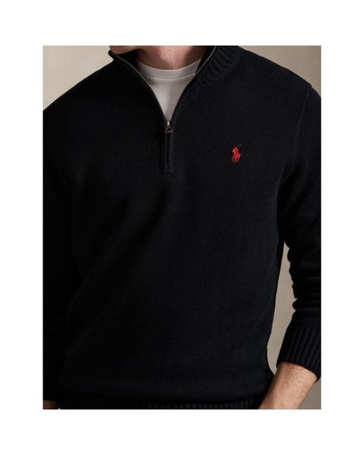 Polo Ralph Lauren Black Mesh-Knit Cotton Quarter-Zip Jumper for men