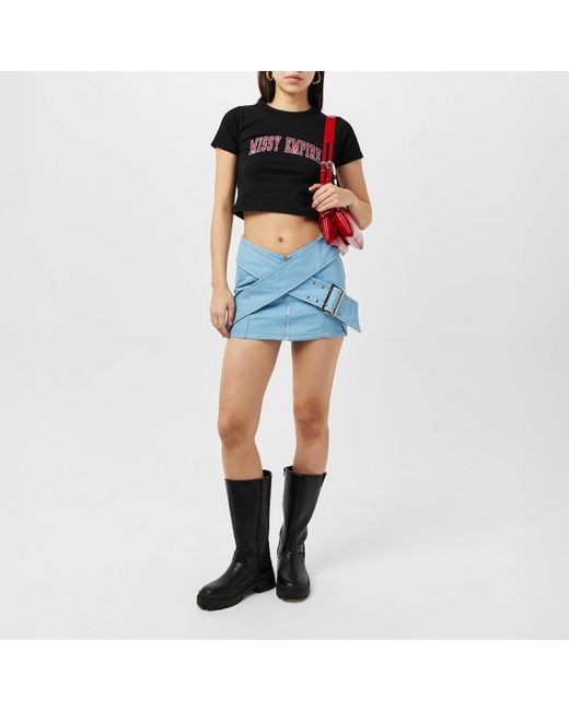 Missy Empire Blue Mid Wash Pastel Denim Belted Mini Skirt