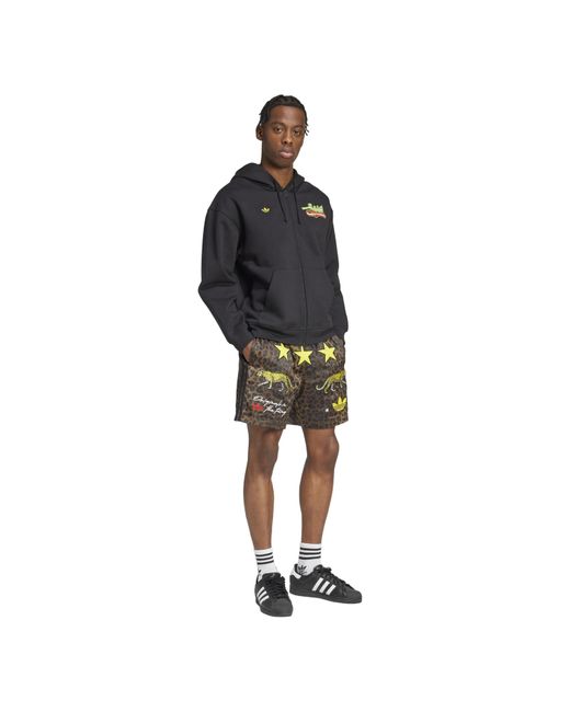 Adidas Originals Gray All Over Print Fleece Jogger Shorts for men