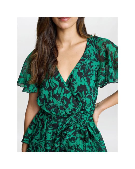 Gina Bacconi Green Lottie Elastic Waist Tiered Dress