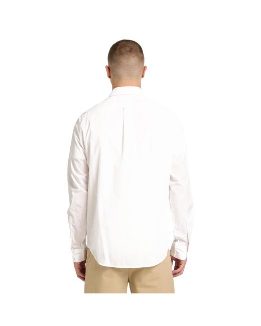 Timberland White Long Sleeve Stretch Poplin Shirt Bl for men