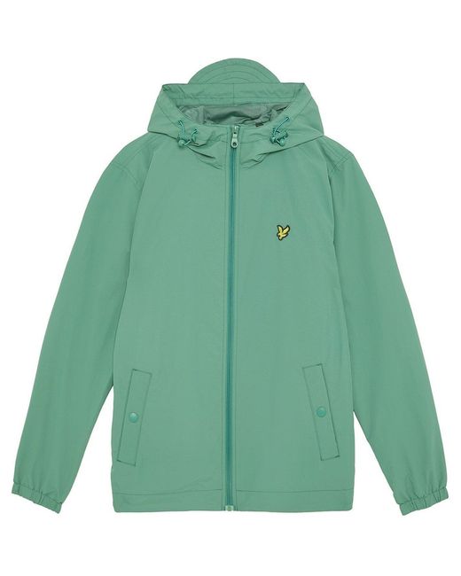 Lyle & Scott Green Zip Through Cotton Wind Resistant Long Sleeve Hooded Rain Anorak for men