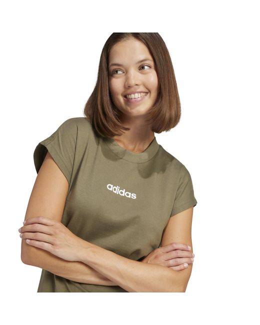 Adidas Green Essentials Linear Cotton T-Shirt