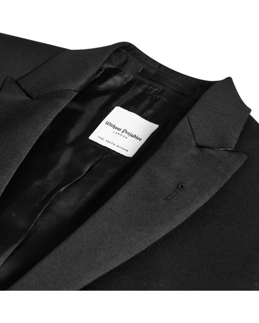Without Prejudice Black Messina Slim Fit Tuxedo Suit Jacket for men